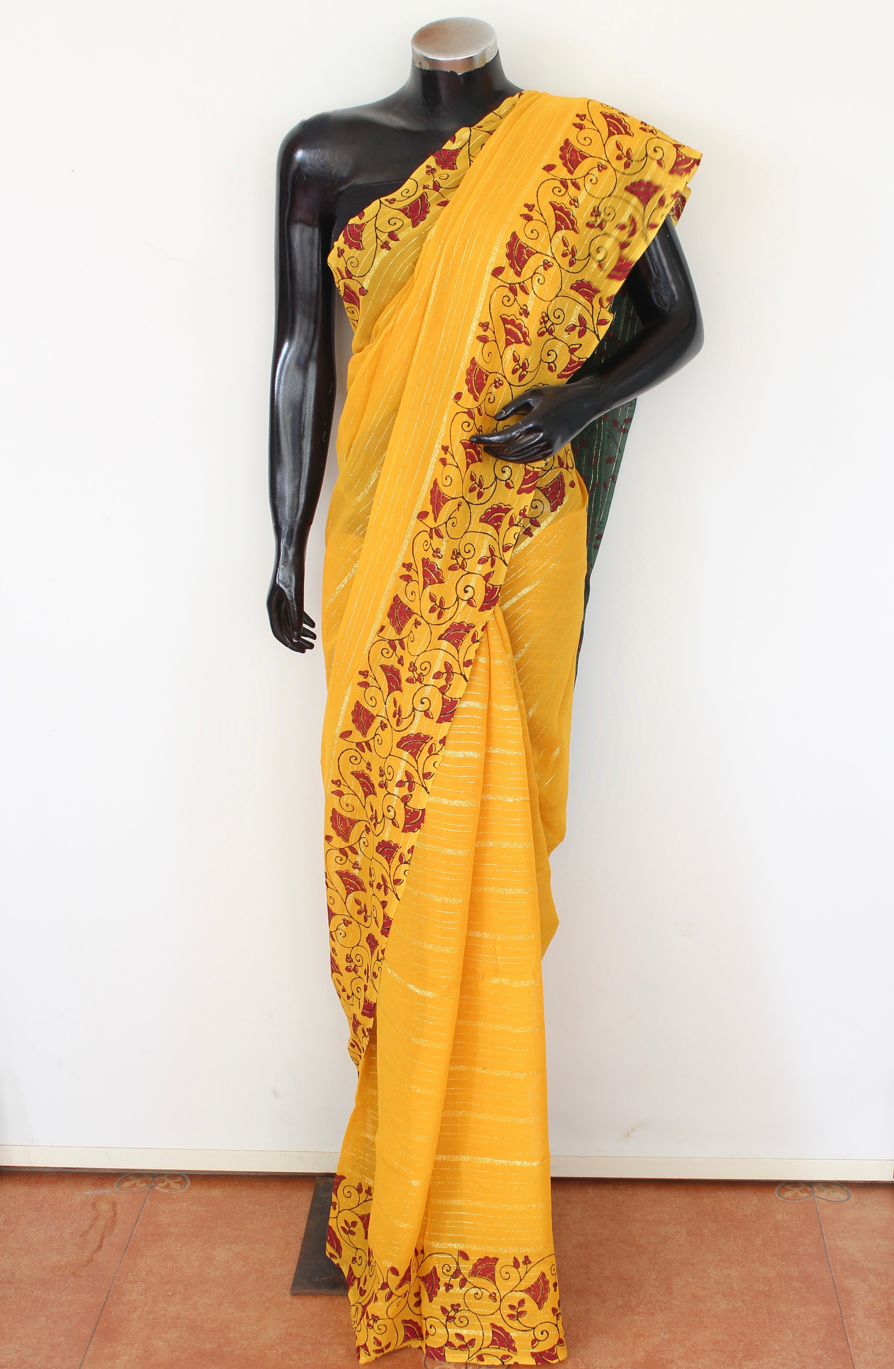 Georgette block print sari