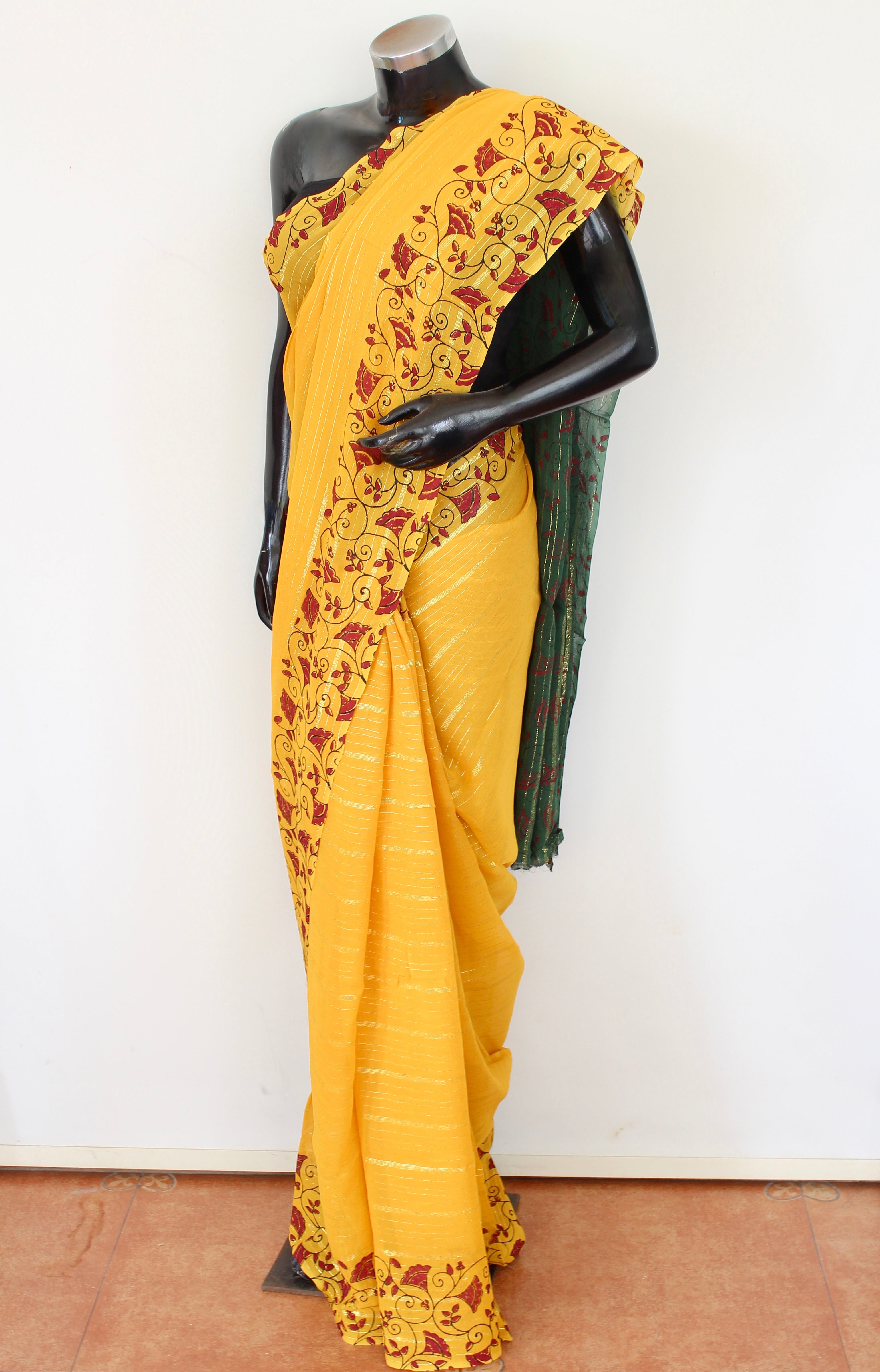 Georgette block print sari