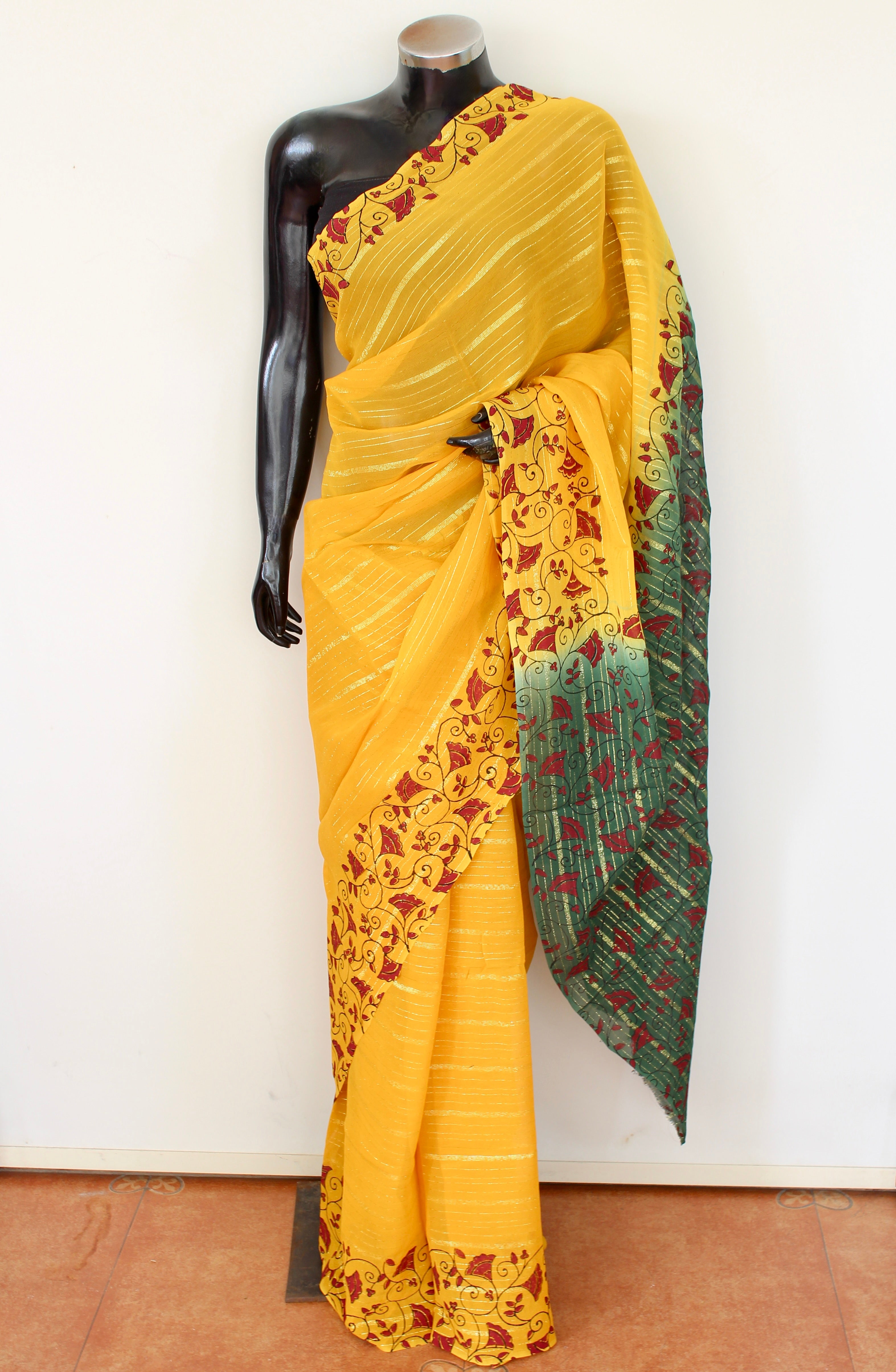 Georgette block print sari