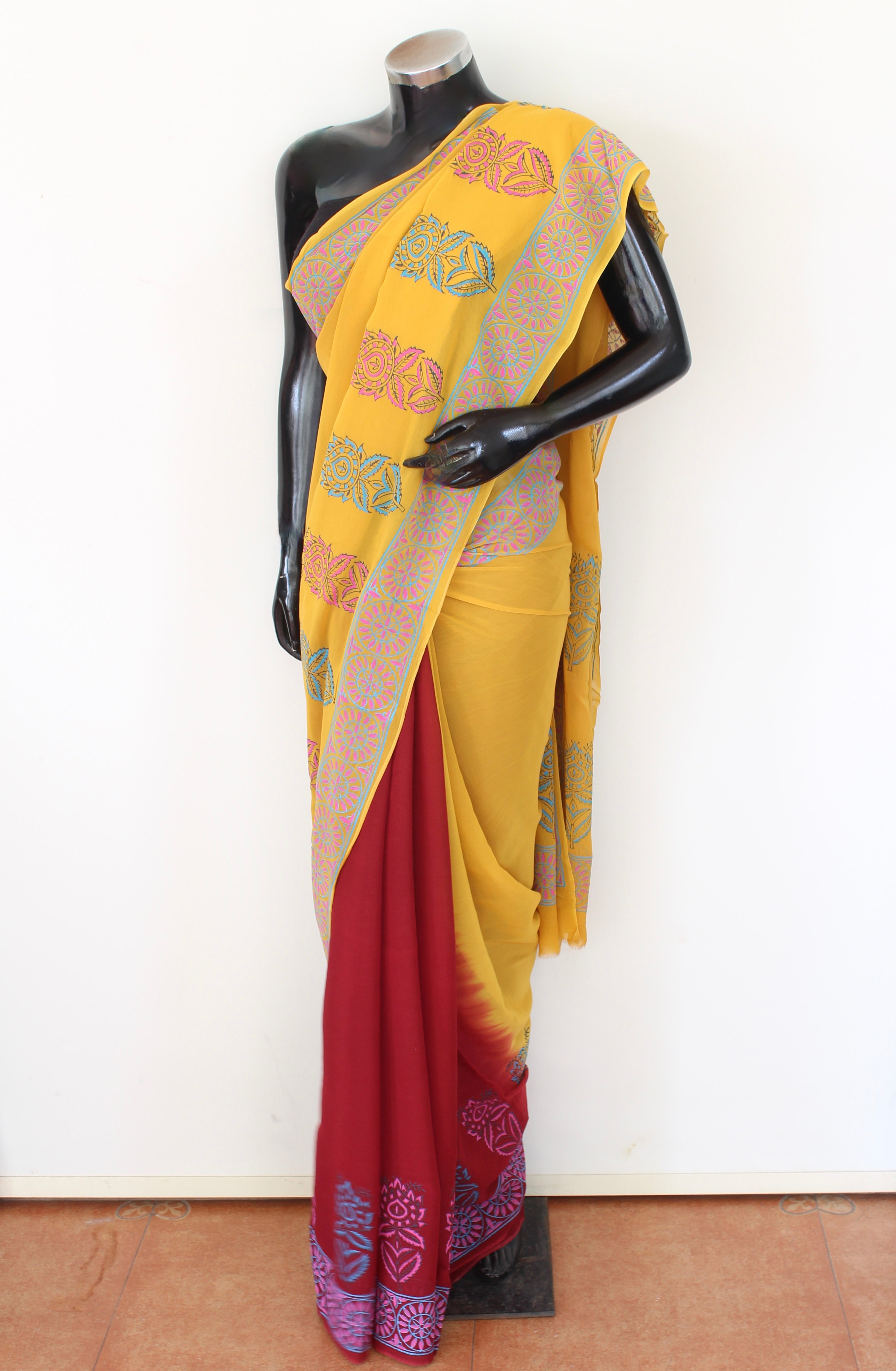 Georgette Block print sari