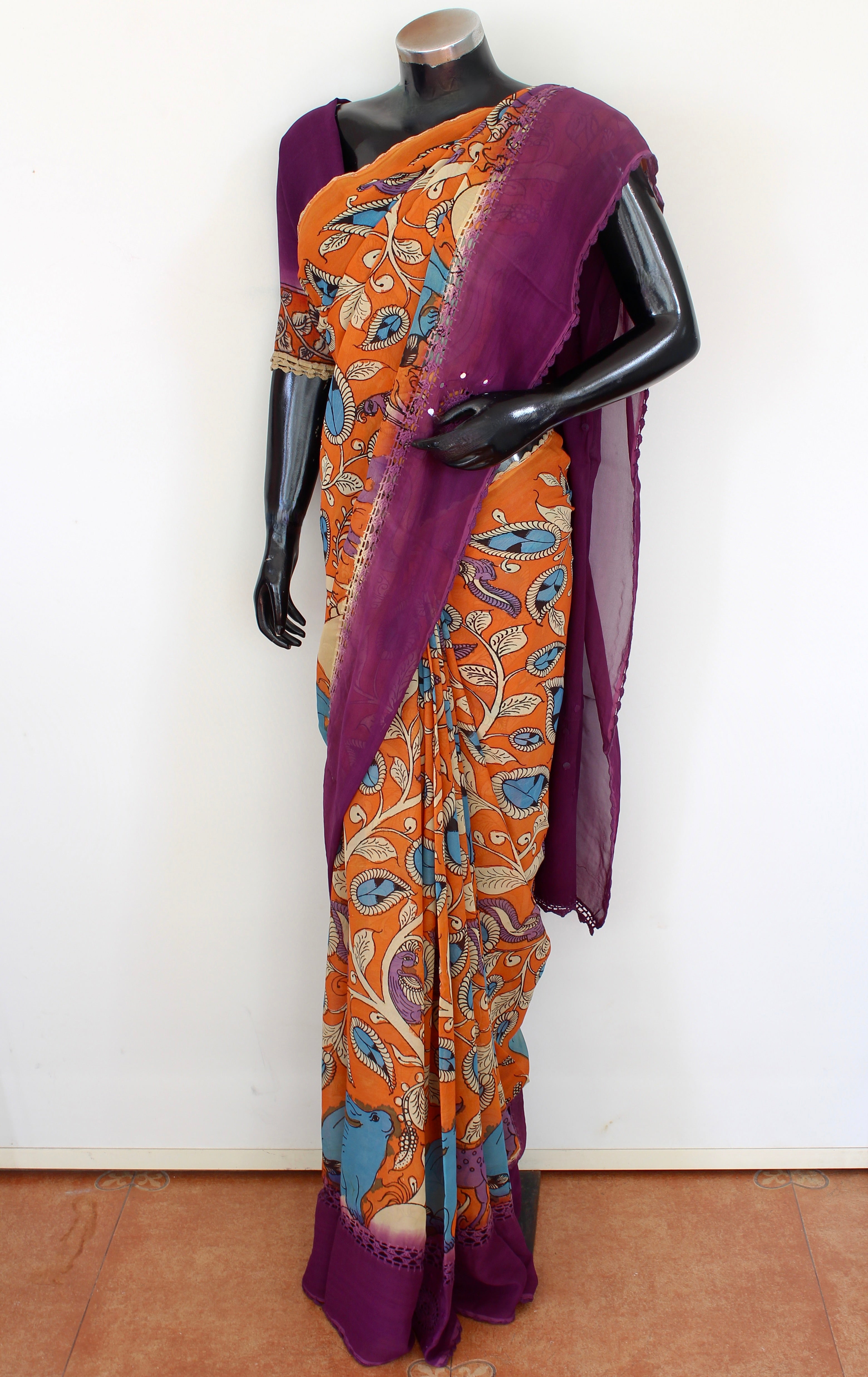 Georgette sari with crochet work