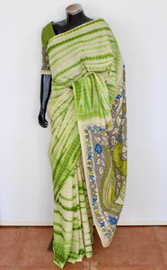 Silk sari with shibori and kalamkari
