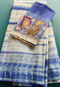 Silk sari with shibori and kalamkari