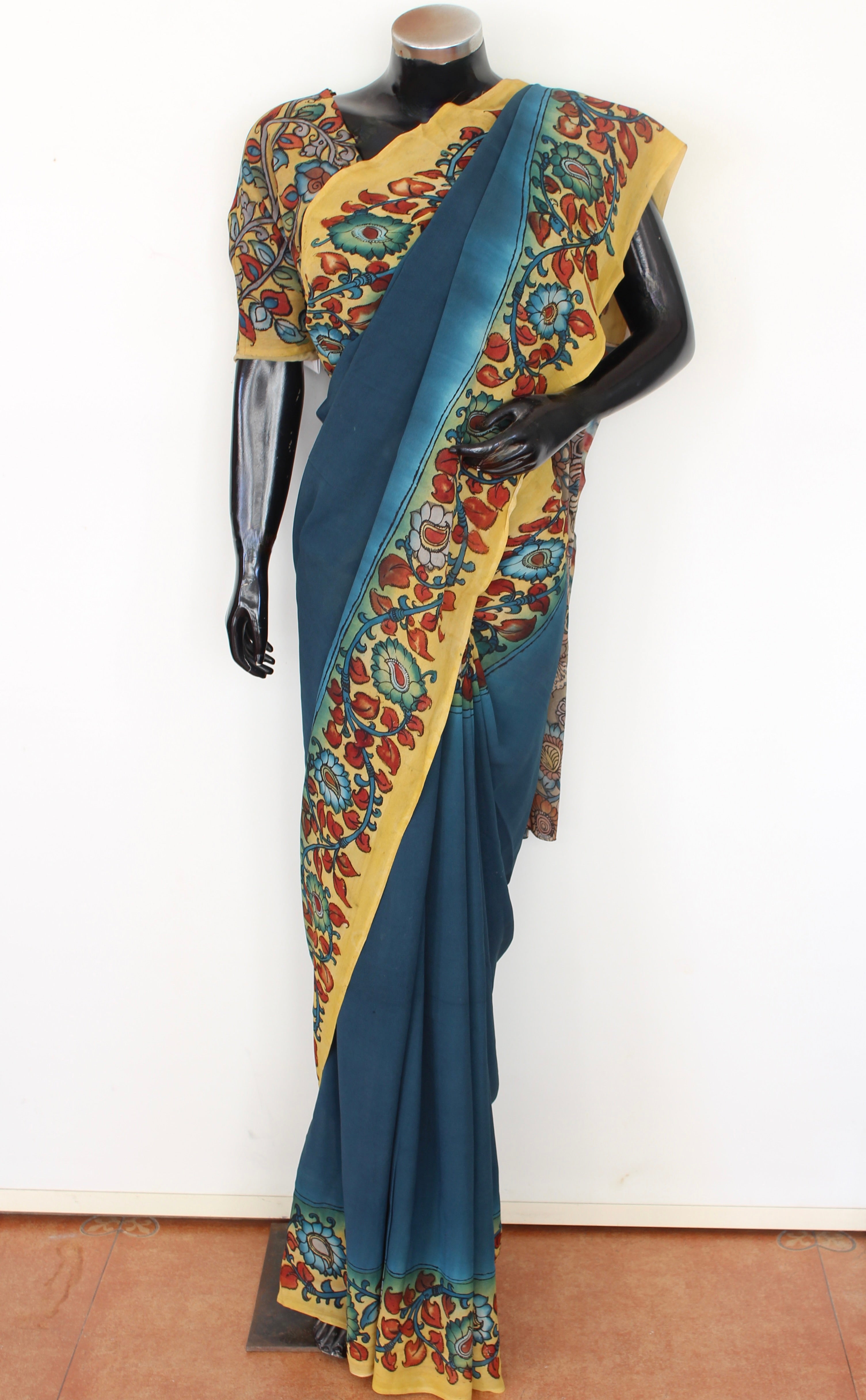Georgette sari with kalamkari