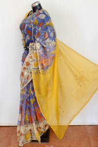 Kota crochet sari with kalamkari
