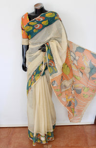 Kota Crochet work sari with Kalamkari