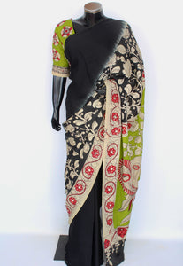 Satin crepe kalamkari sari