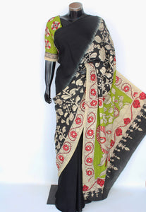 Satin crepe kalamkari sari