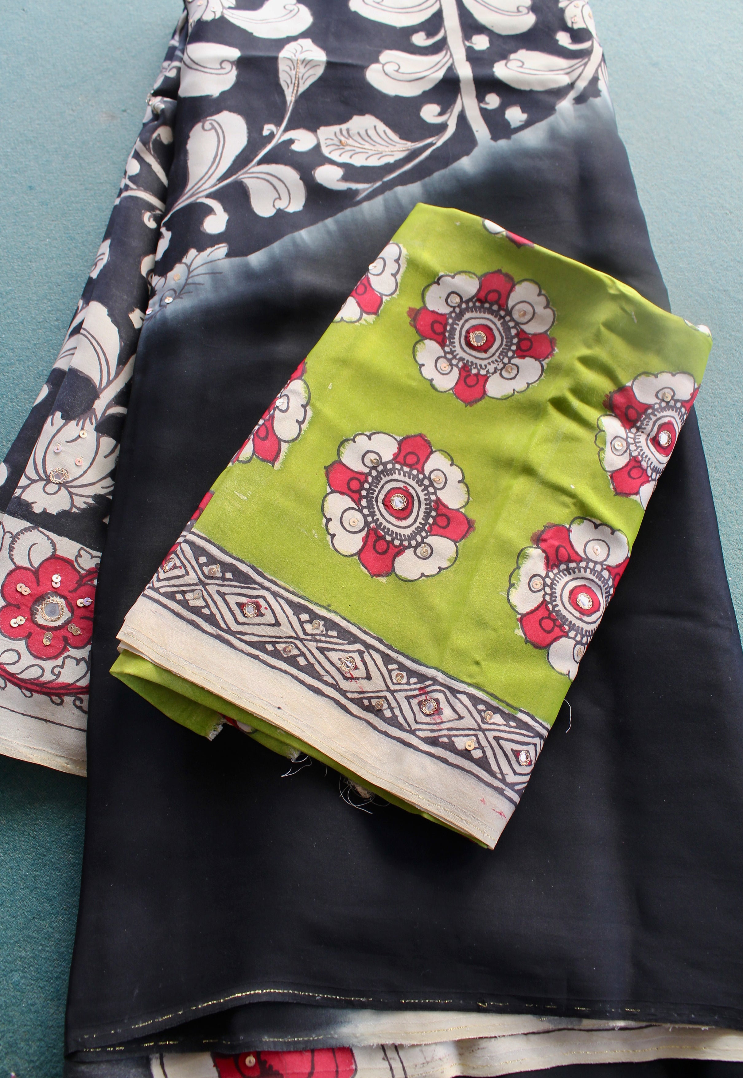 Satin crepe kalamkari sari