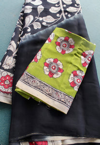 Satin crepe kalamkari sari