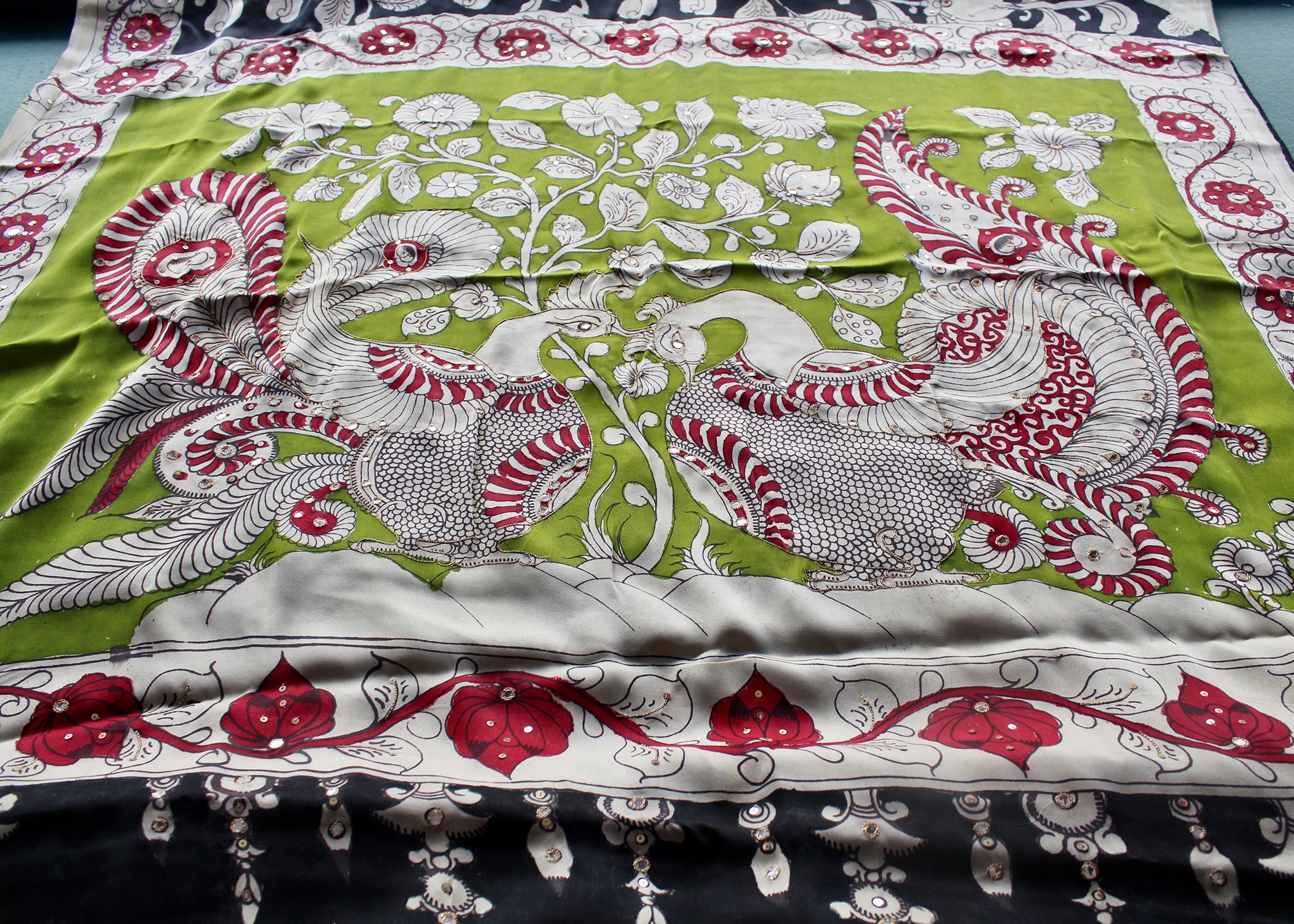Satin crepe kalamkari sari