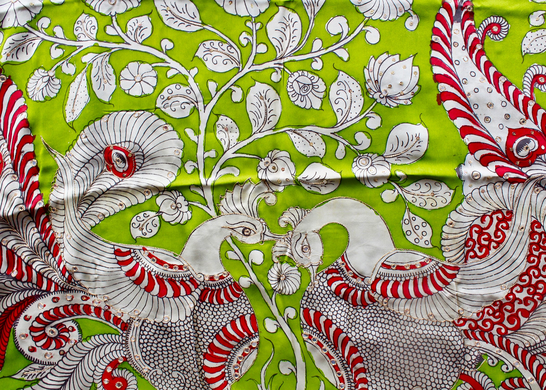 Satin crepe kalamkari sari