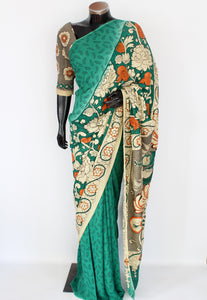 Satin crepe kalamkari sari