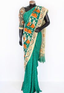 Satin crepe kalamkari sari