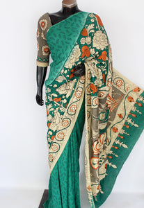 Satin crepe kalamkari sari