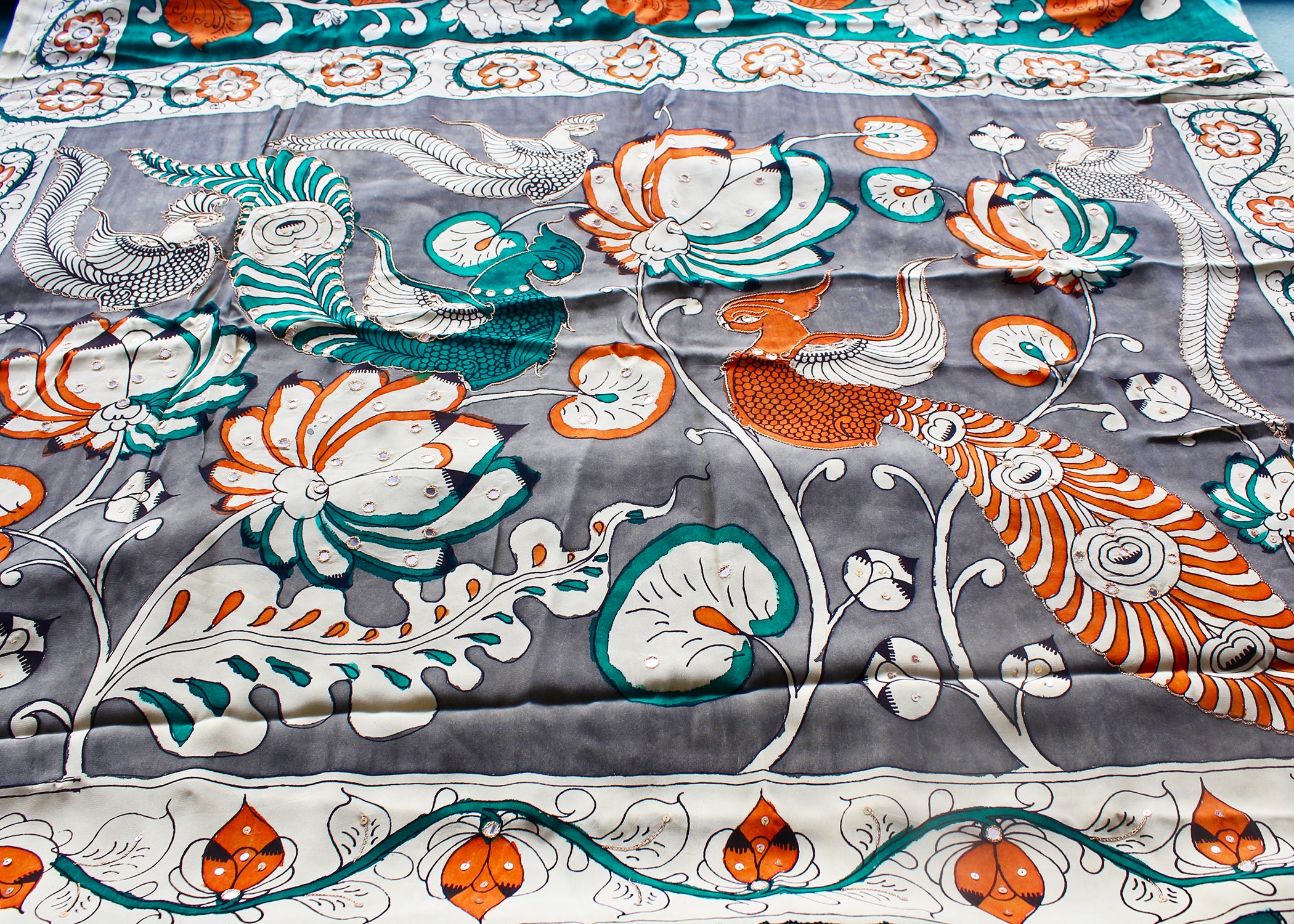 Satin crepe kalamkari sari