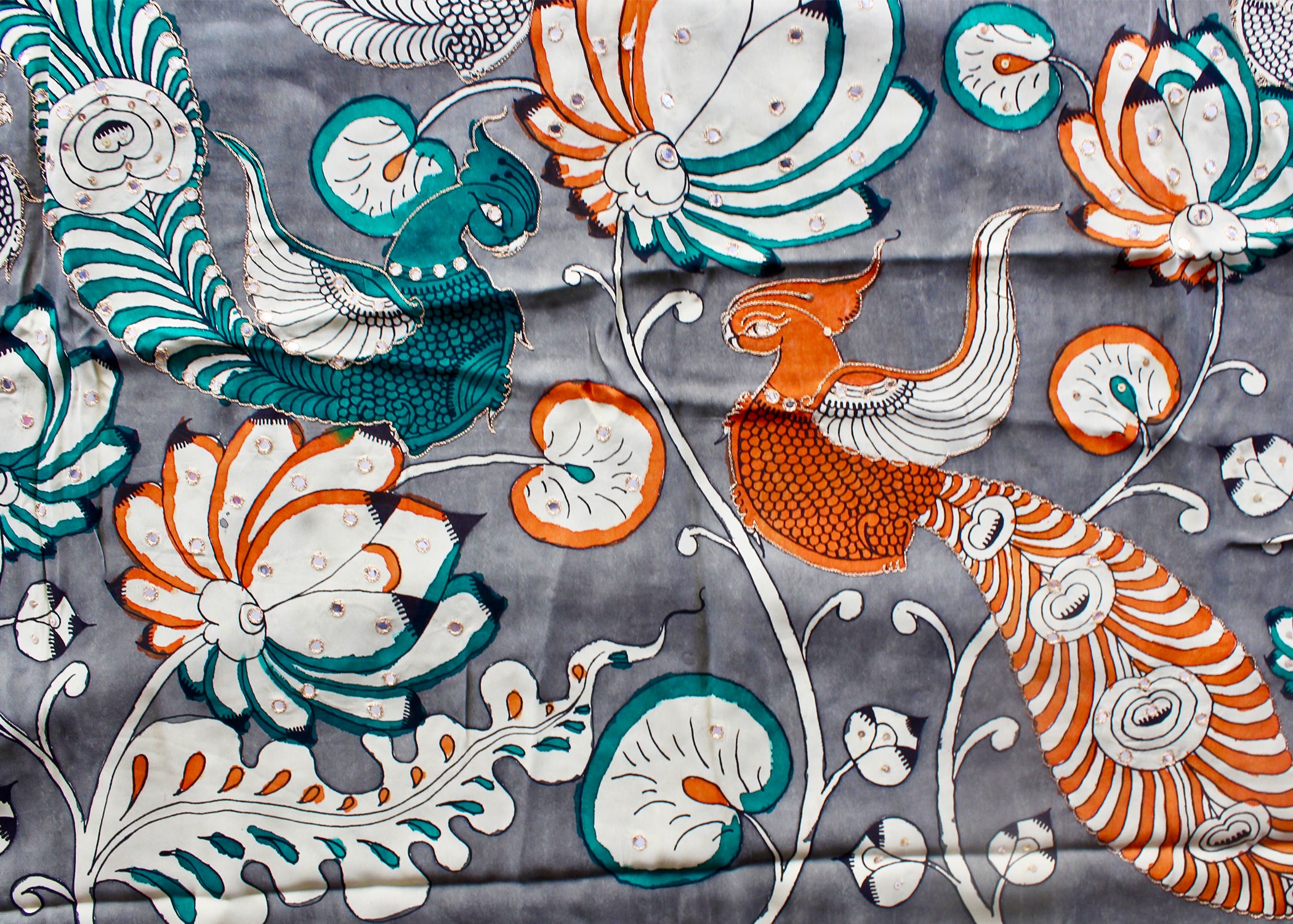 Satin crepe kalamkari sari