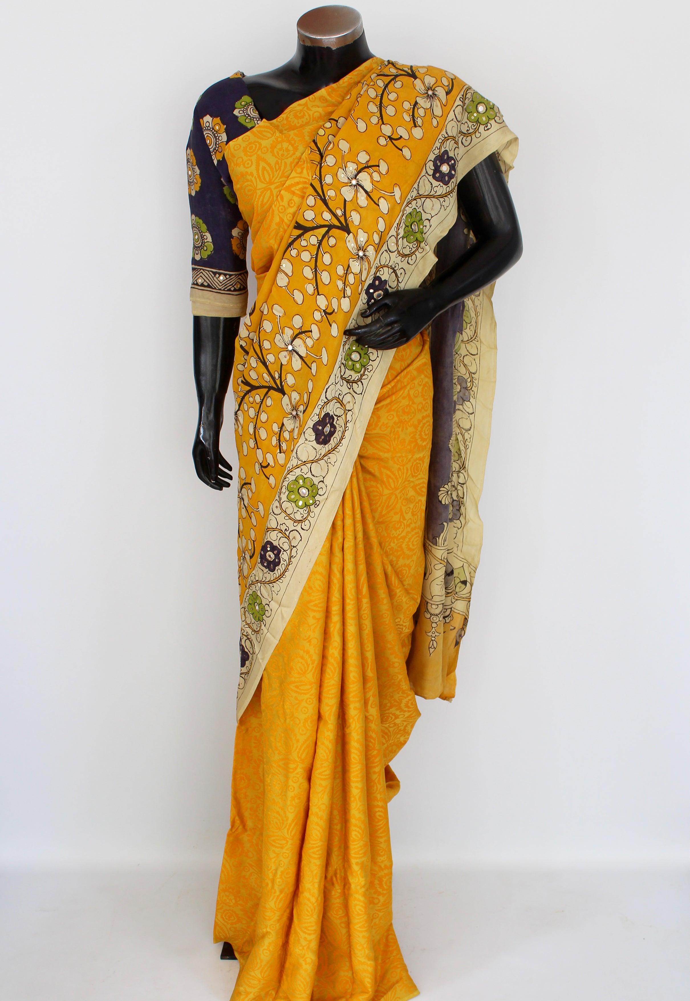 Satin crepe kalamkari sari
