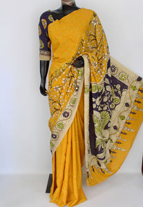 Satin crepe kalamkari sari