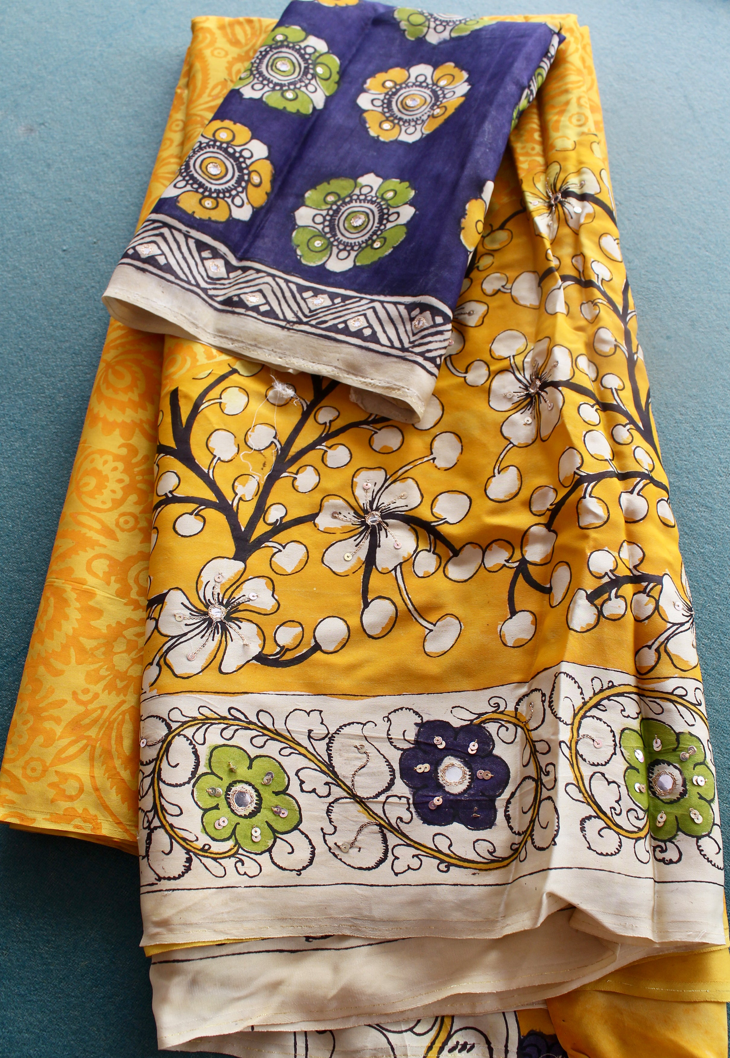 Satin crepe kalamkari sari
