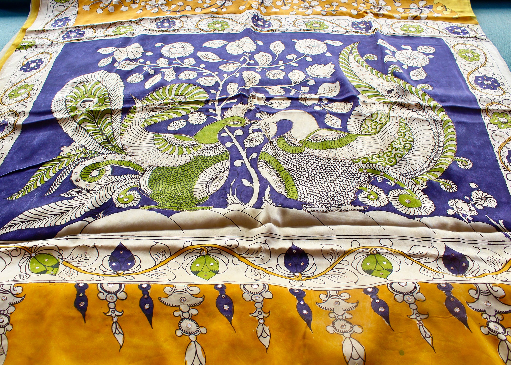 Satin crepe kalamkari sari
