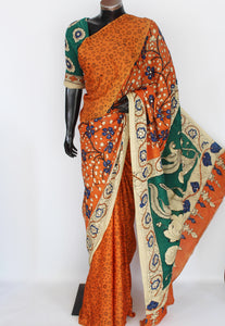 Satin crepe kalamkari sari