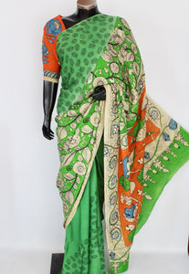 Satin crepe kalamkari sari
