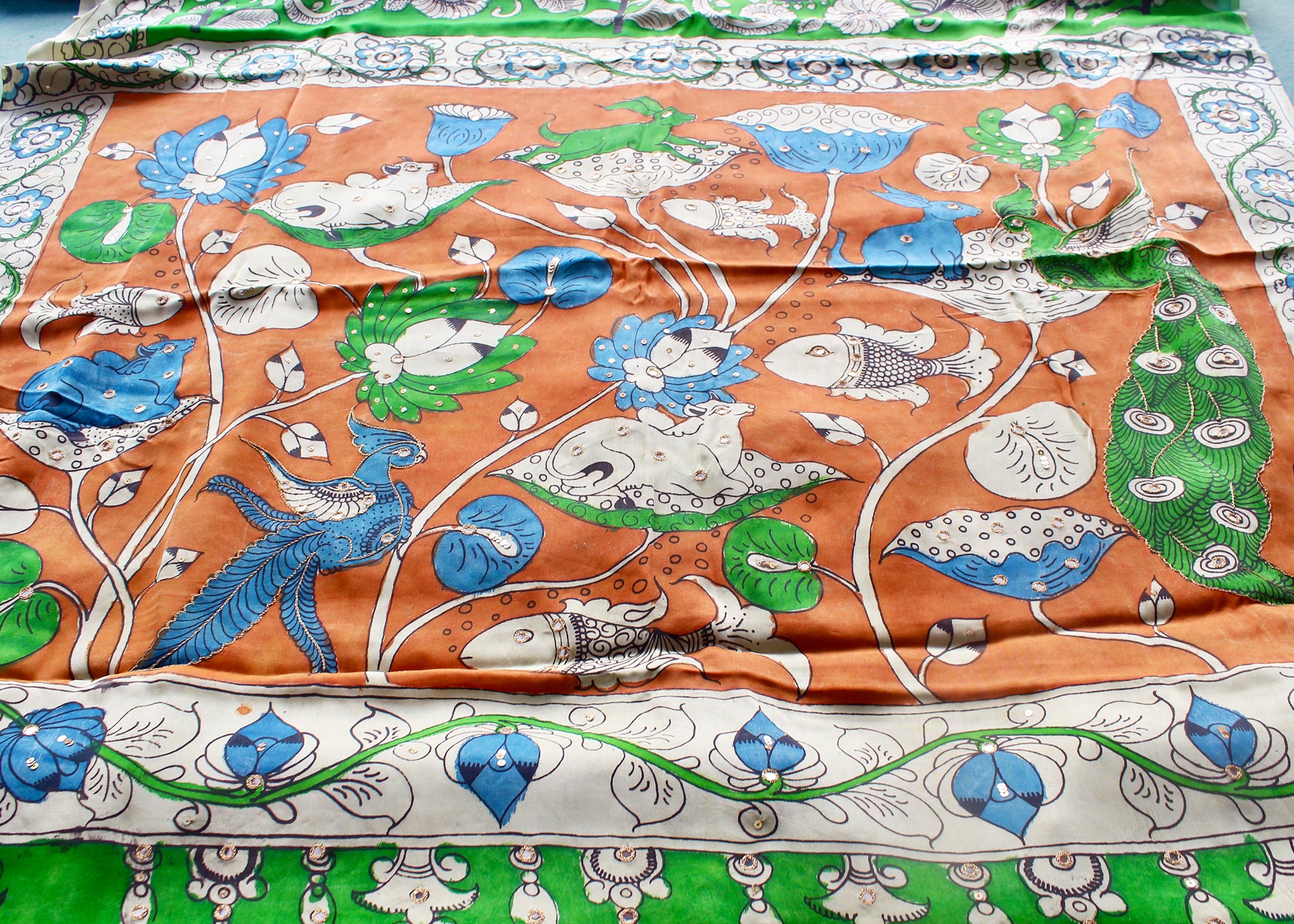 Satin crepe kalamkari sari