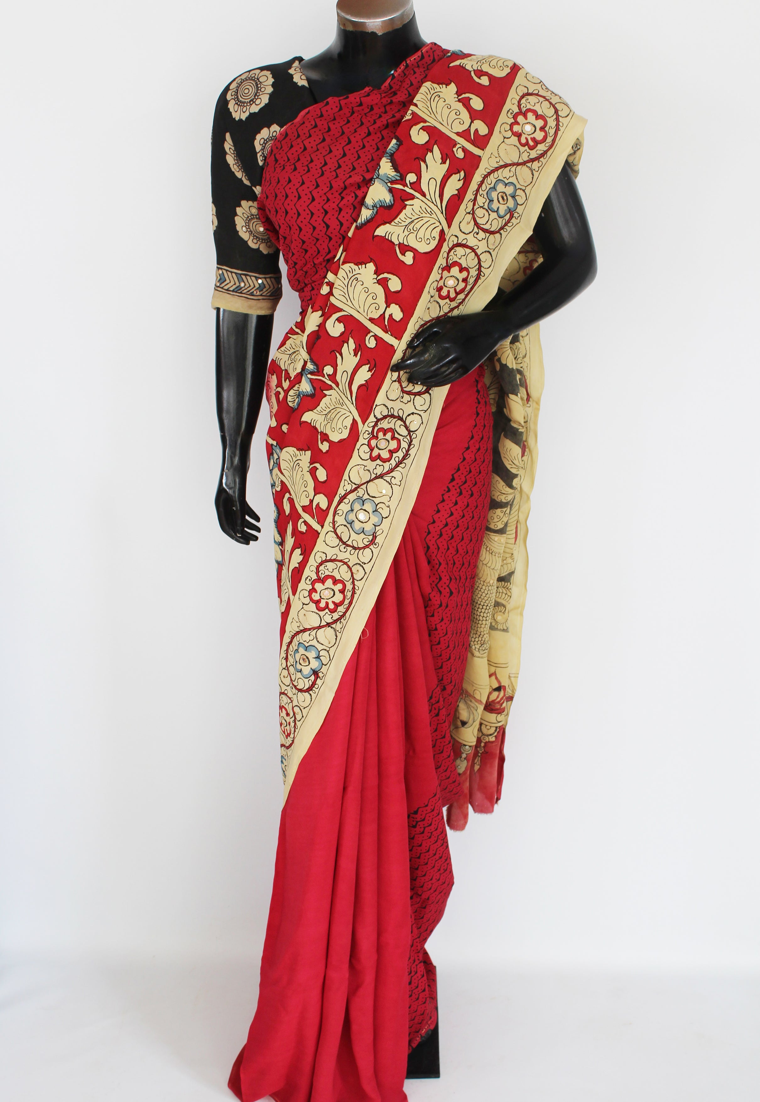 Satin crepe kalamkari sari