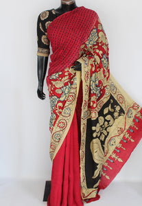 Satin crepe kalamkari sari