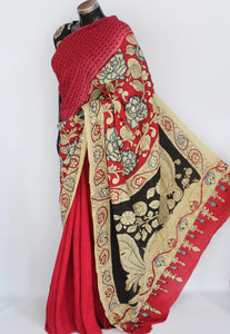 Satin crepe kalamkari sari