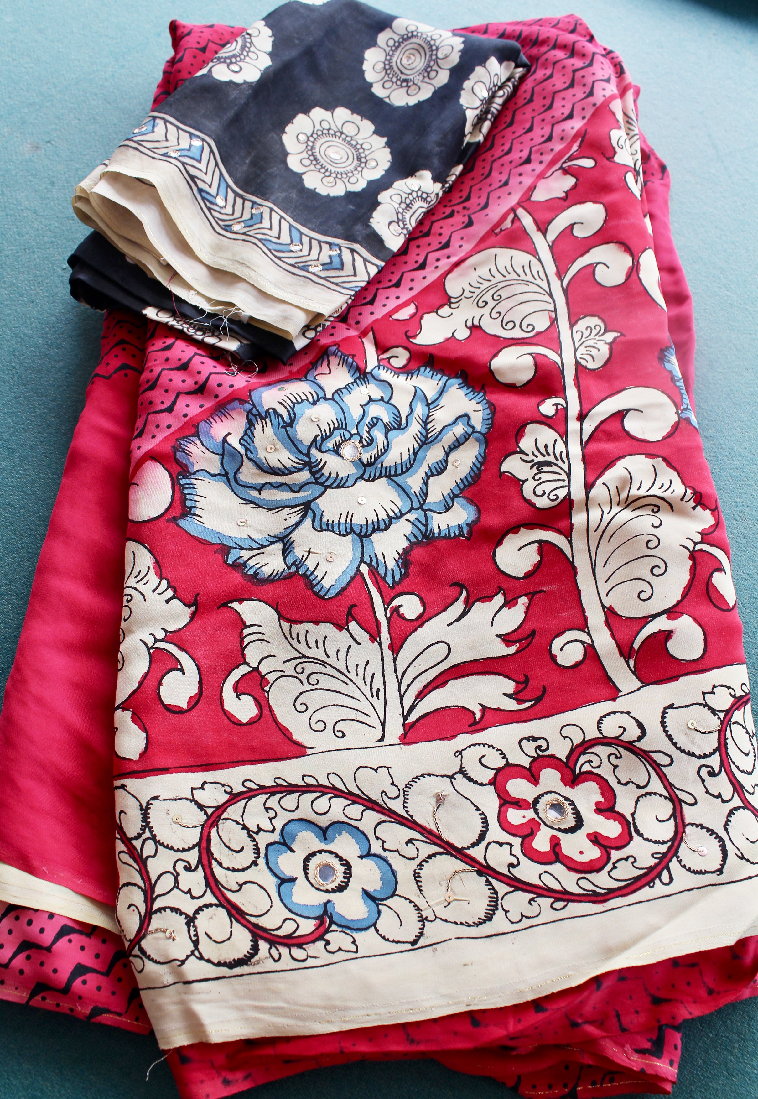 Satin crepe kalamkari sari