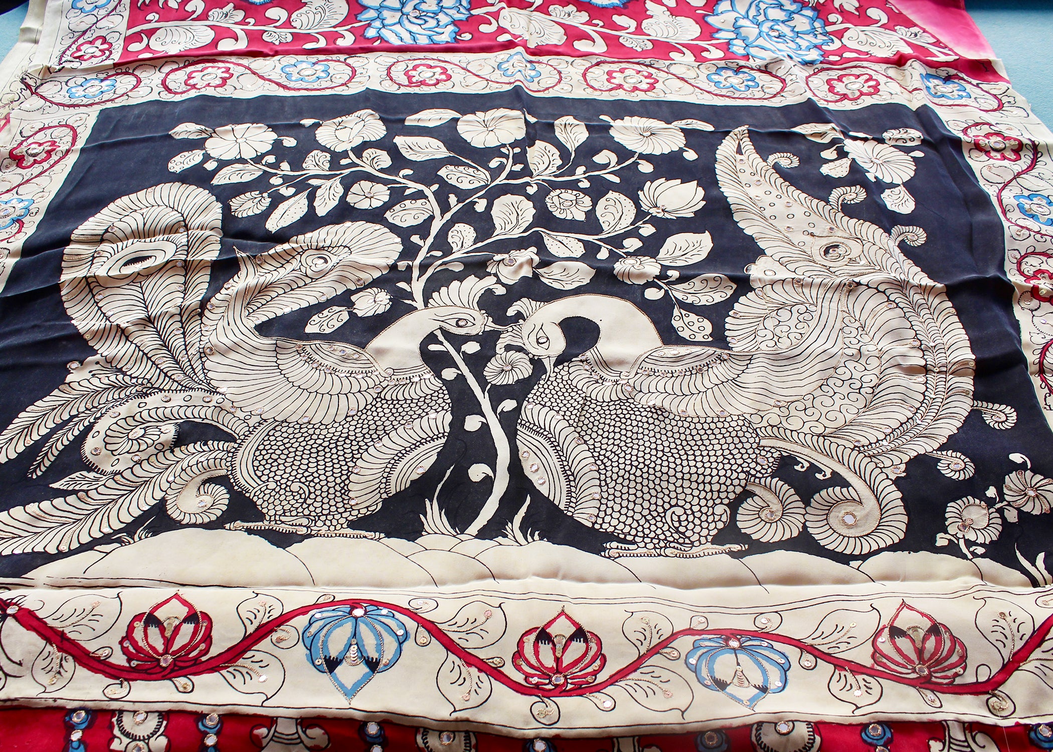 Satin crepe kalamkari sari