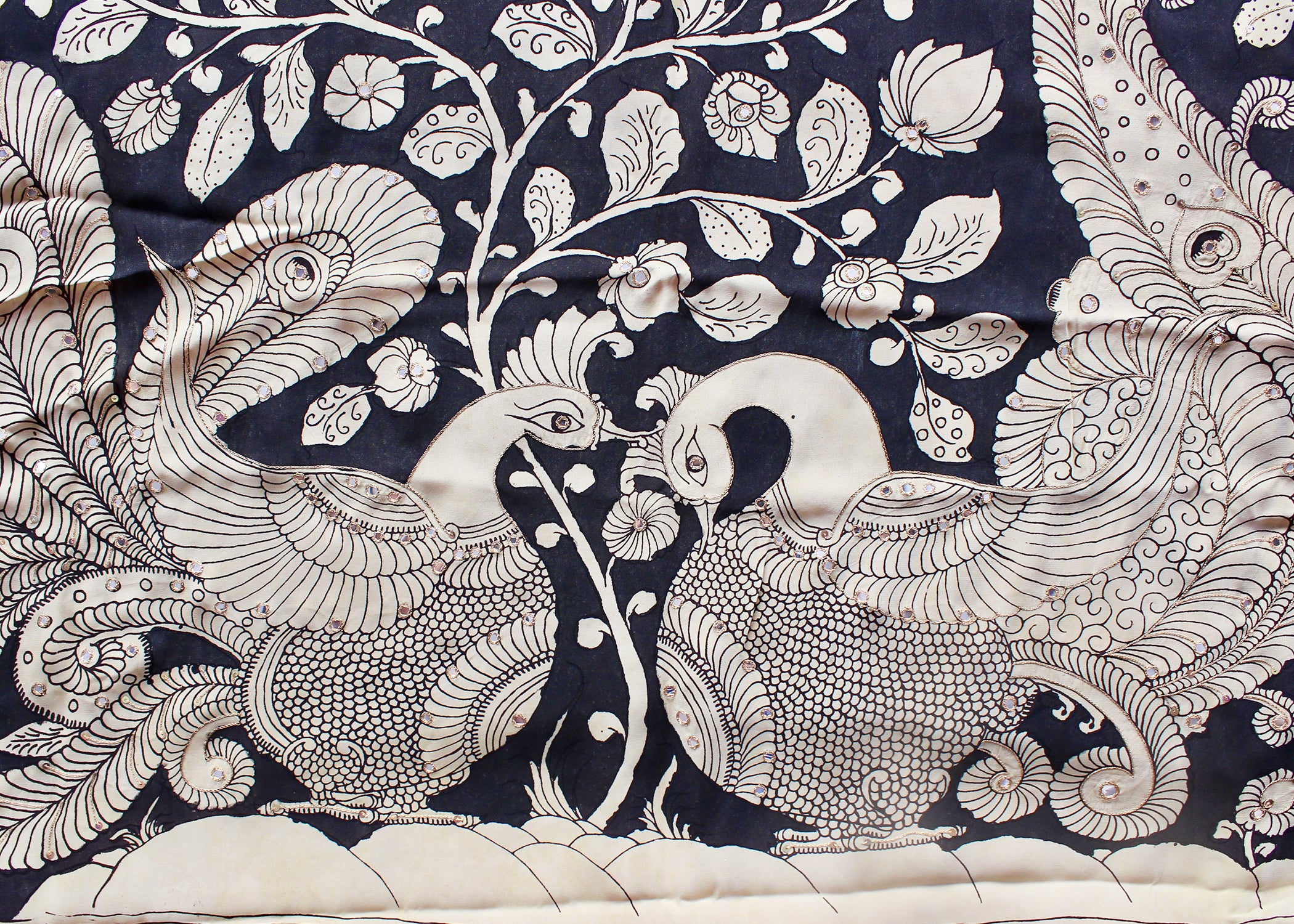 Satin crepe kalamkari sari