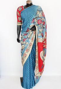 Satin crepe kalamkari sari
