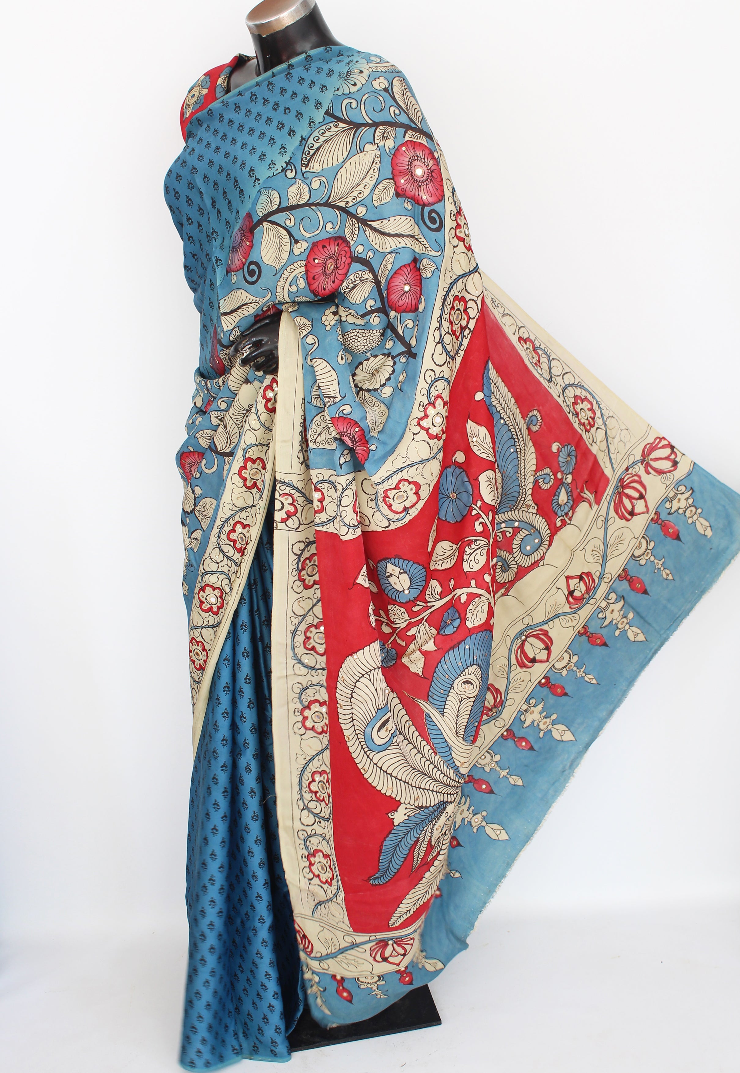 Satin crepe kalamkari sari