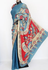 Satin crepe kalamkari sari