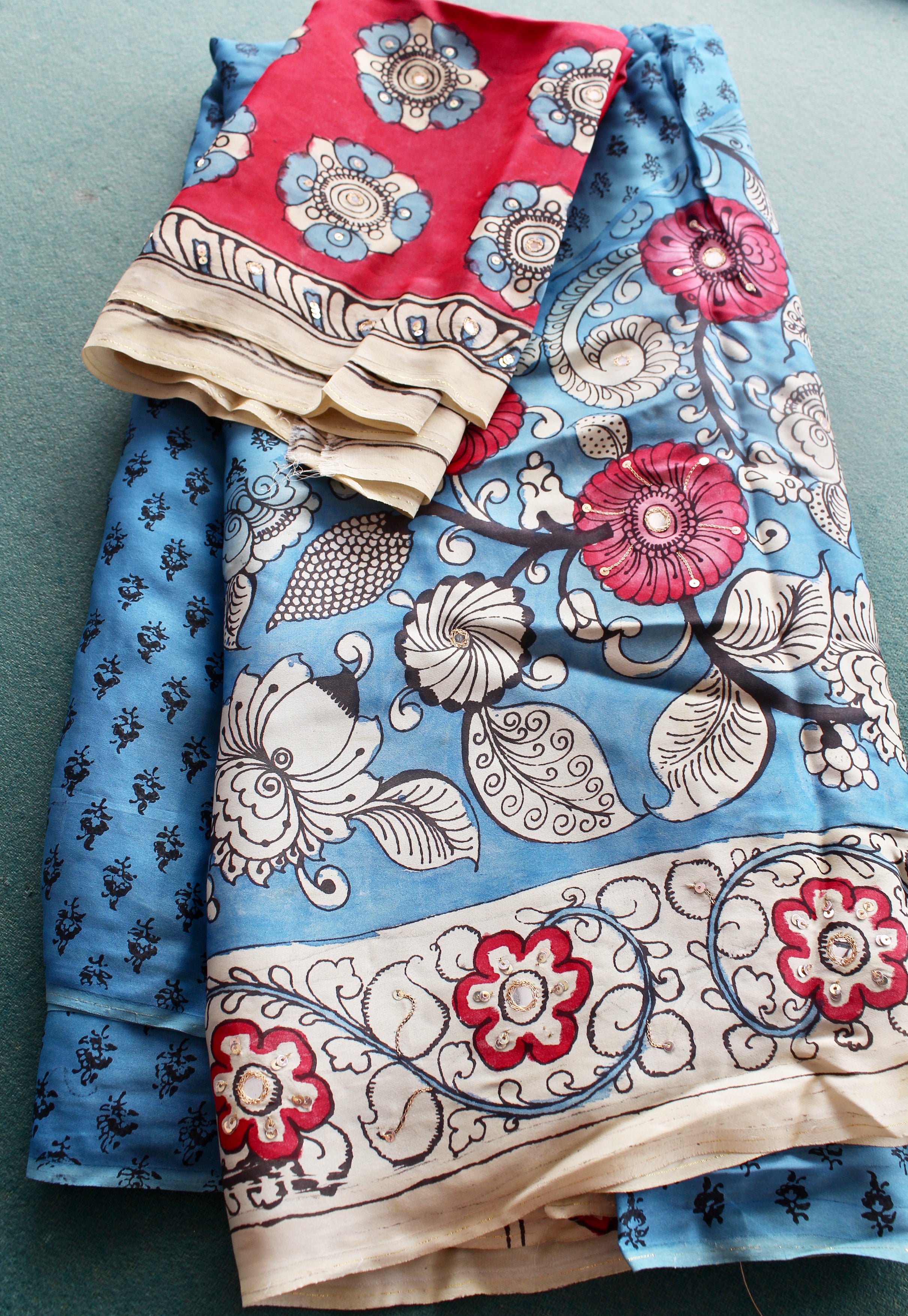 Satin crepe kalamkari sari