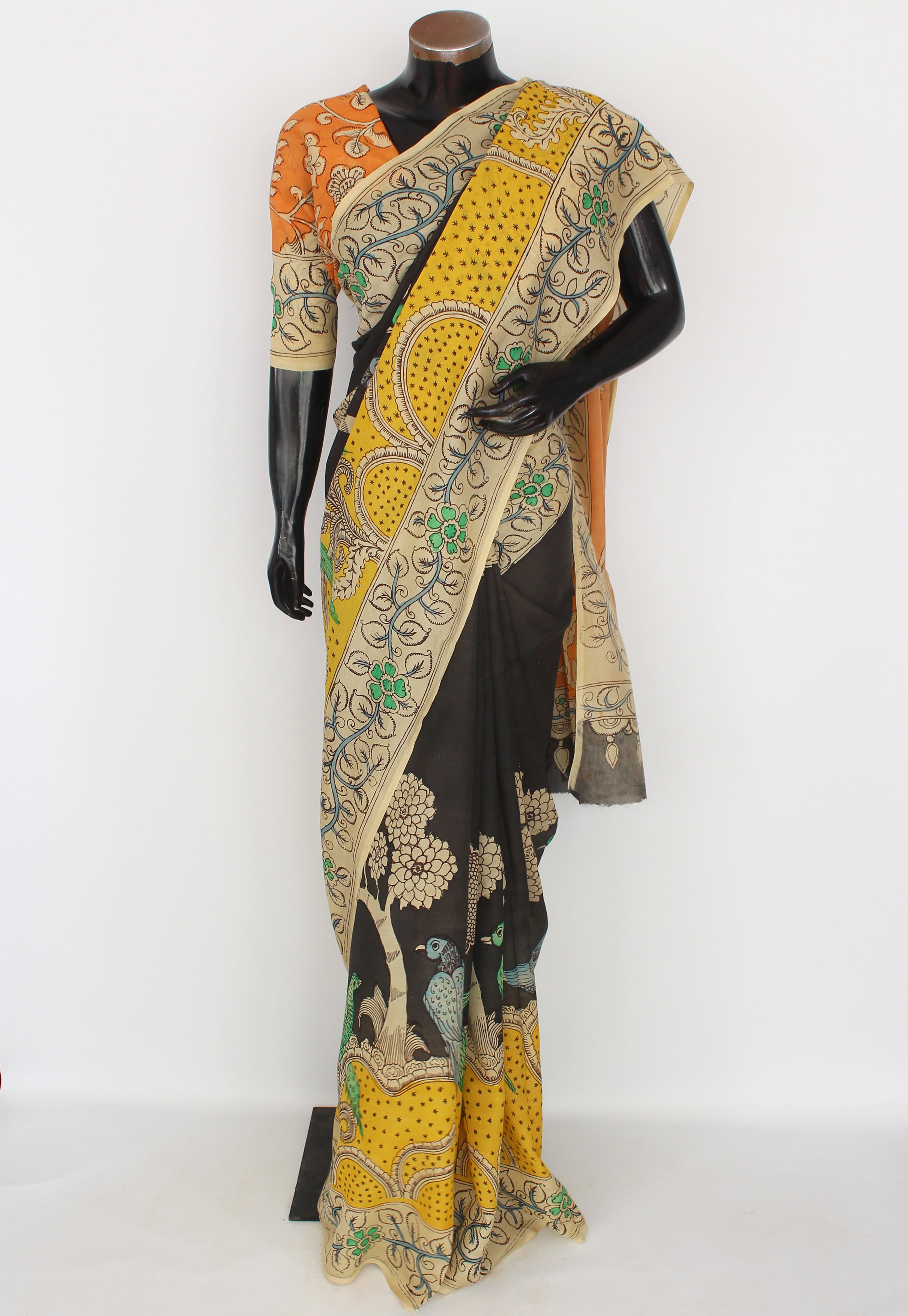 Silk sari with Pen Kalamkari