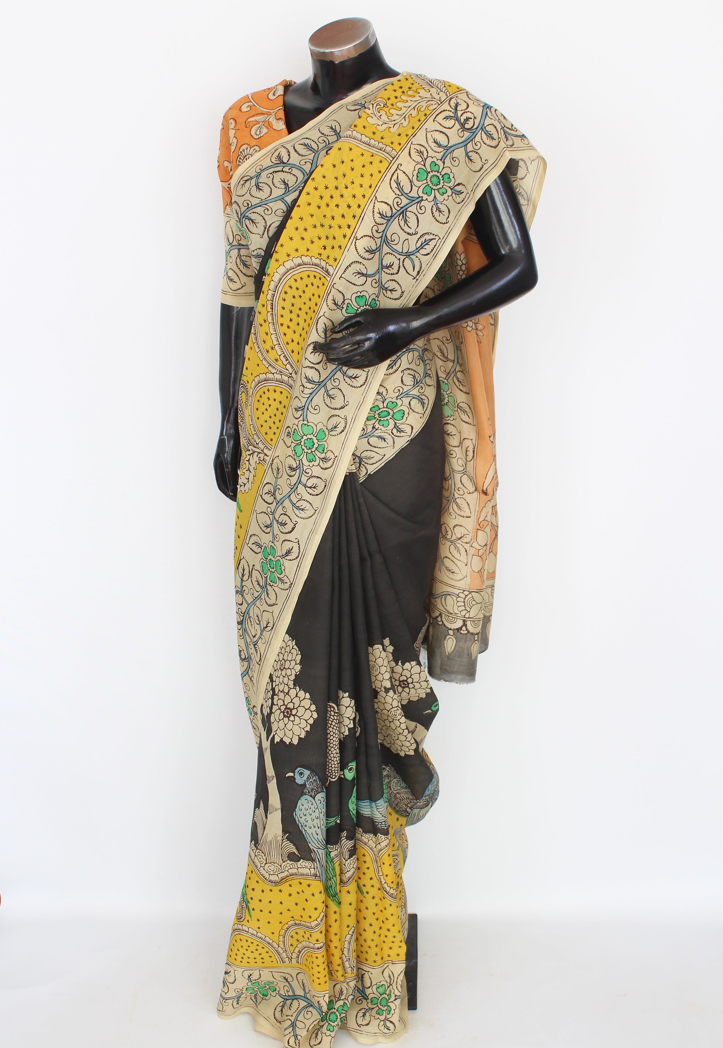 Silk sari with Pen Kalamkari