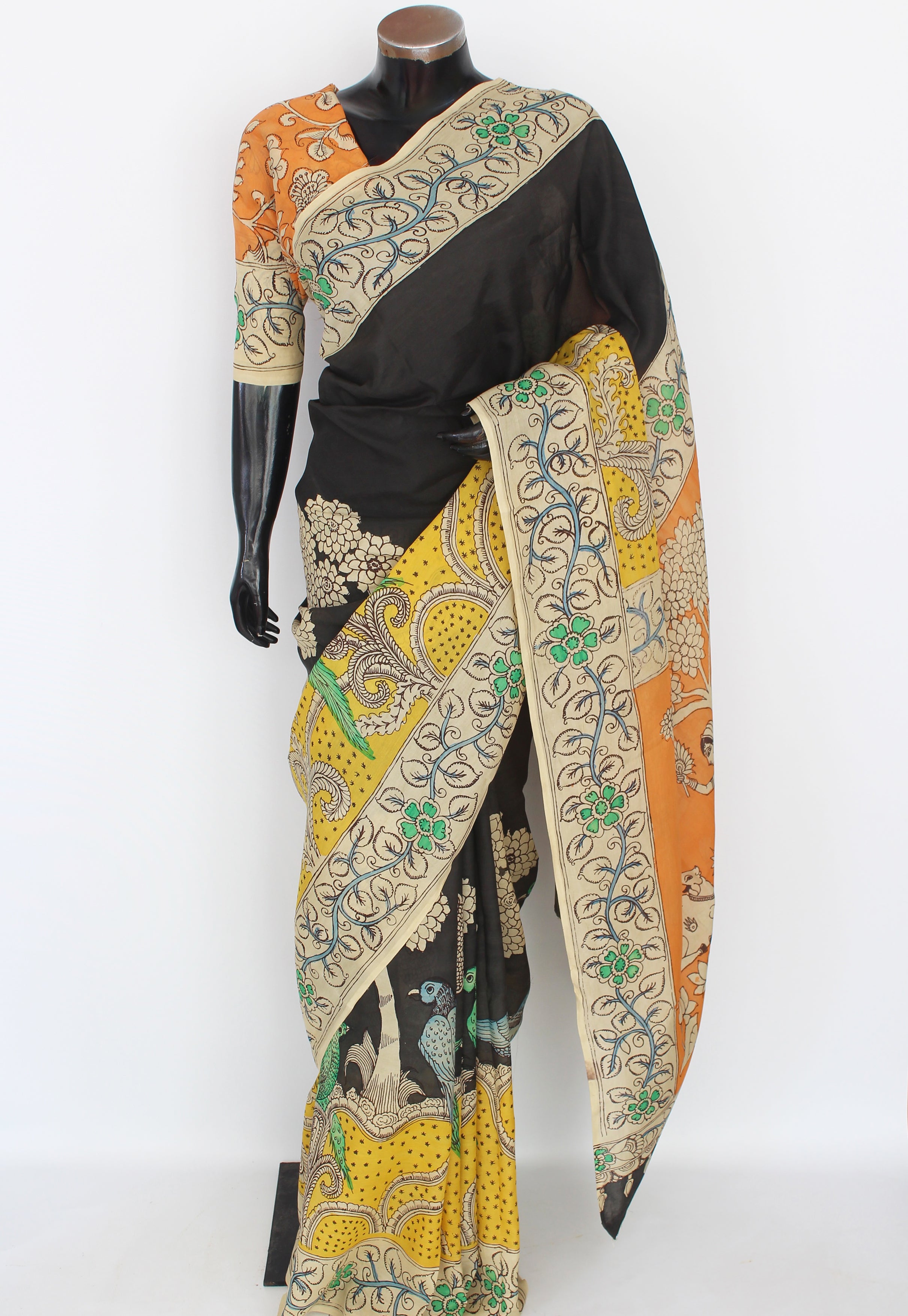 Silk sari with Pen Kalamkari