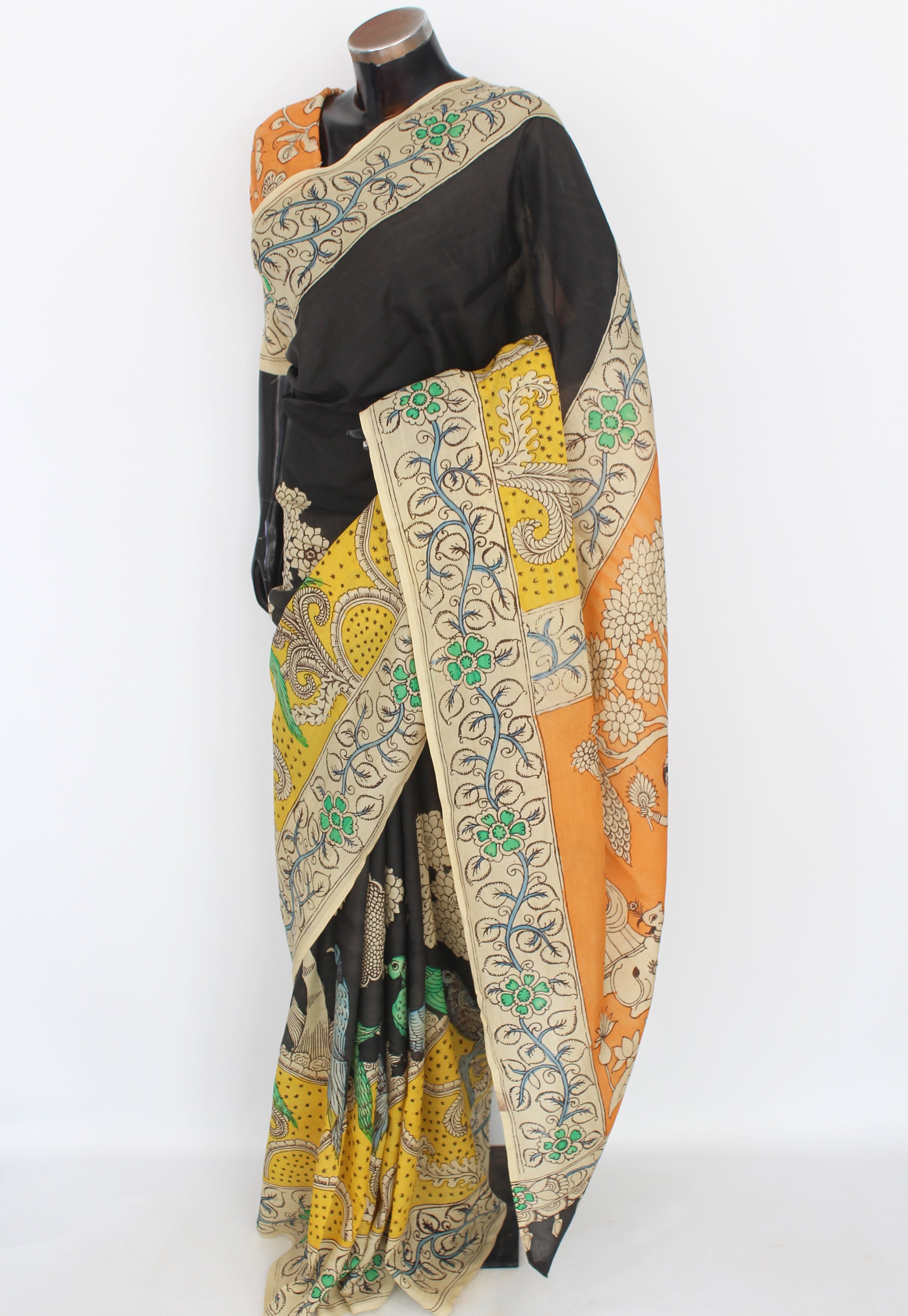 Silk sari with Pen Kalamkari