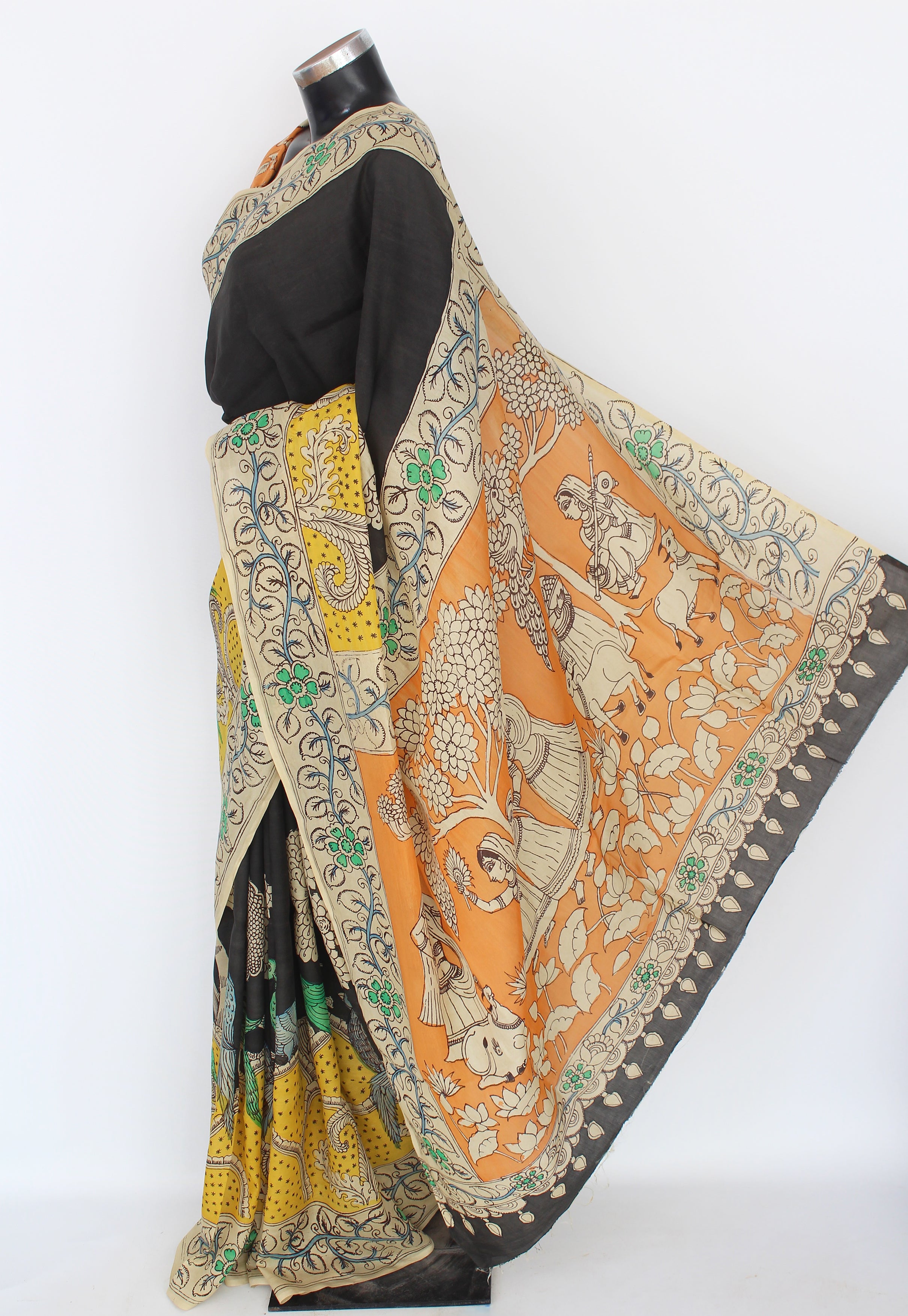 Silk sari with Pen Kalamkari