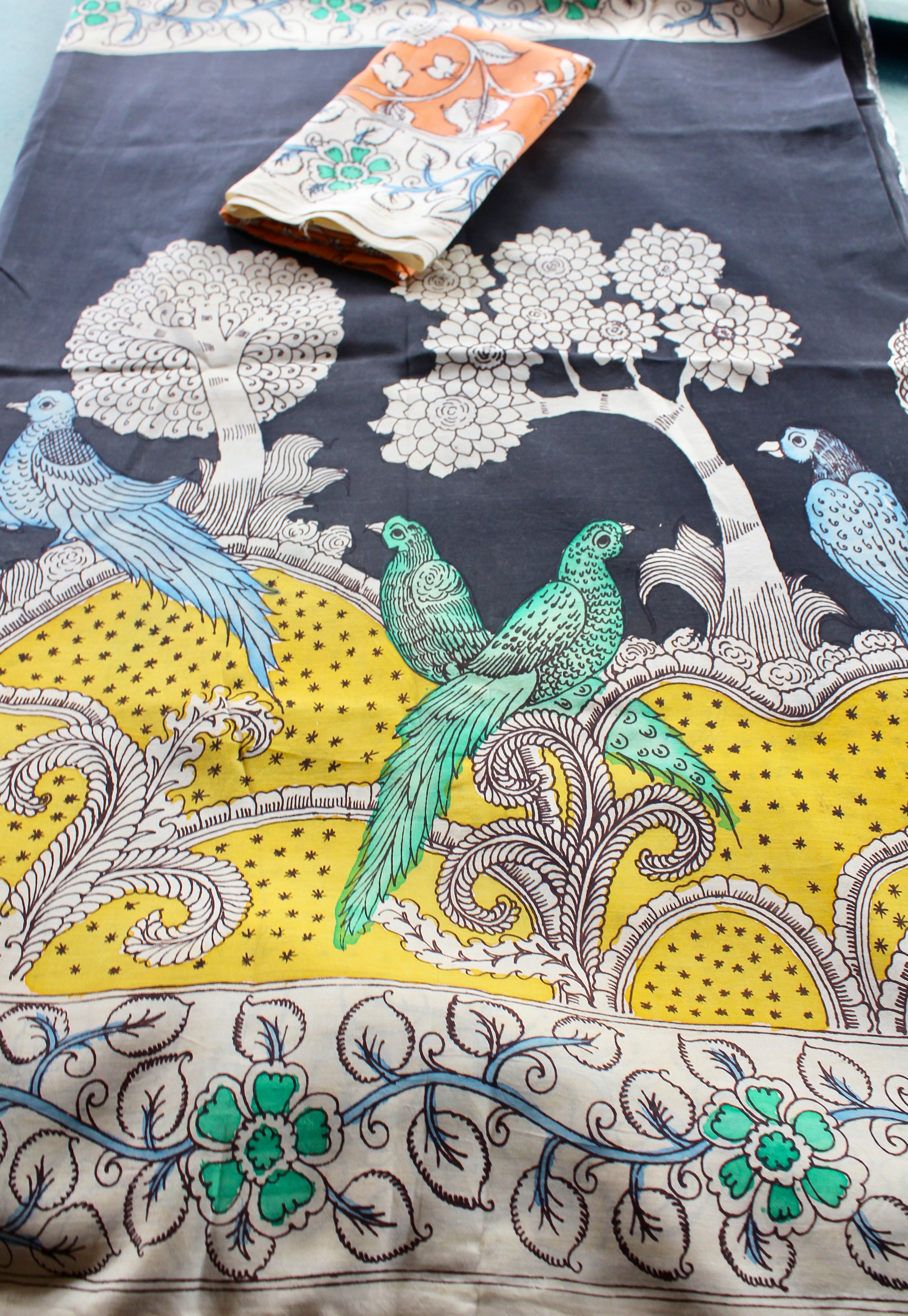 Silk sari with Pen Kalamkari