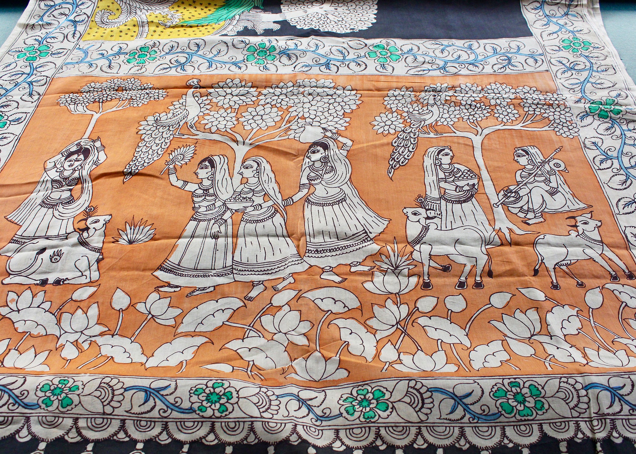 Silk sari with Pen Kalamkari
