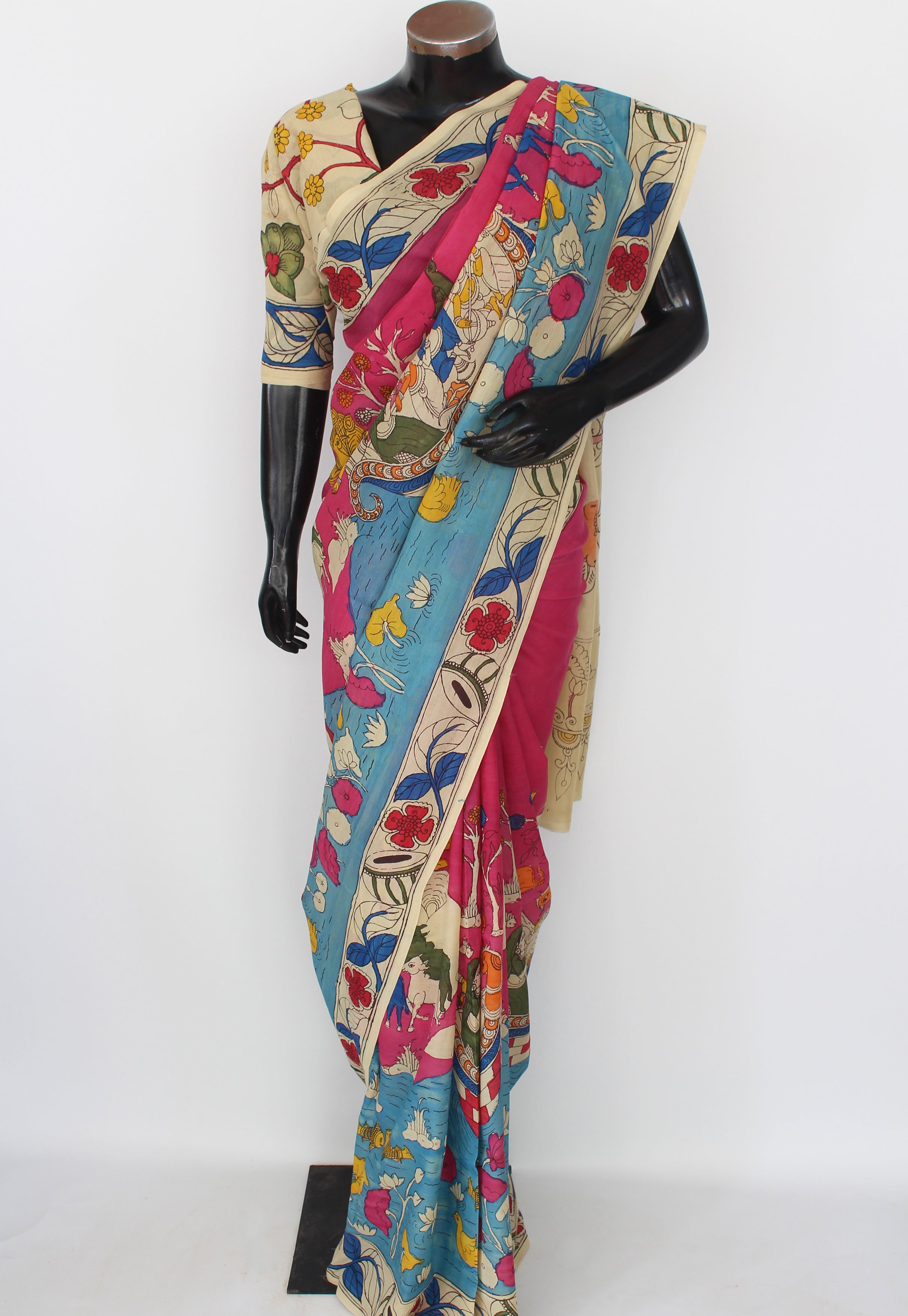 Silk sari with Pen Kalamkari