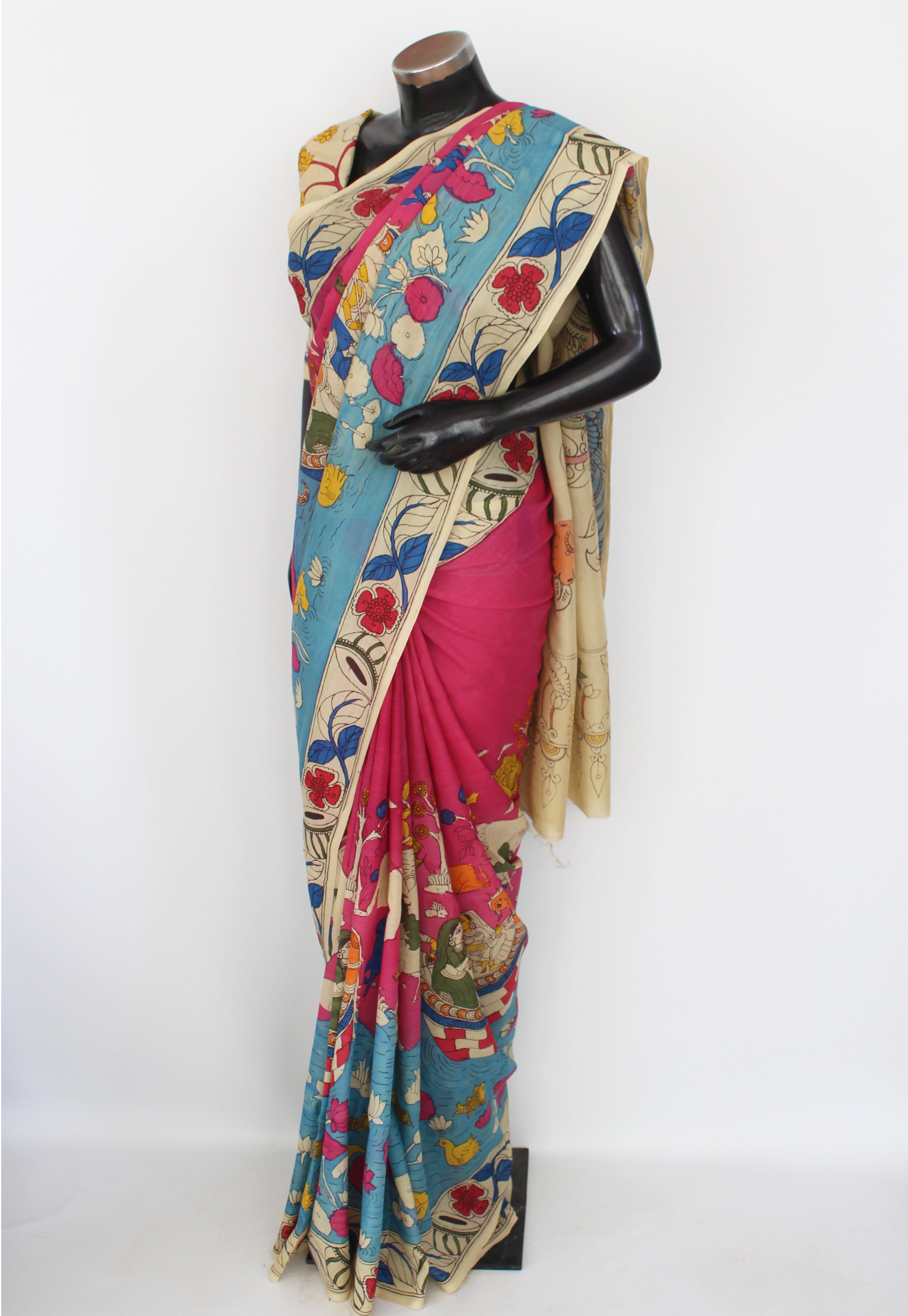 Silk sari with Pen Kalamkari