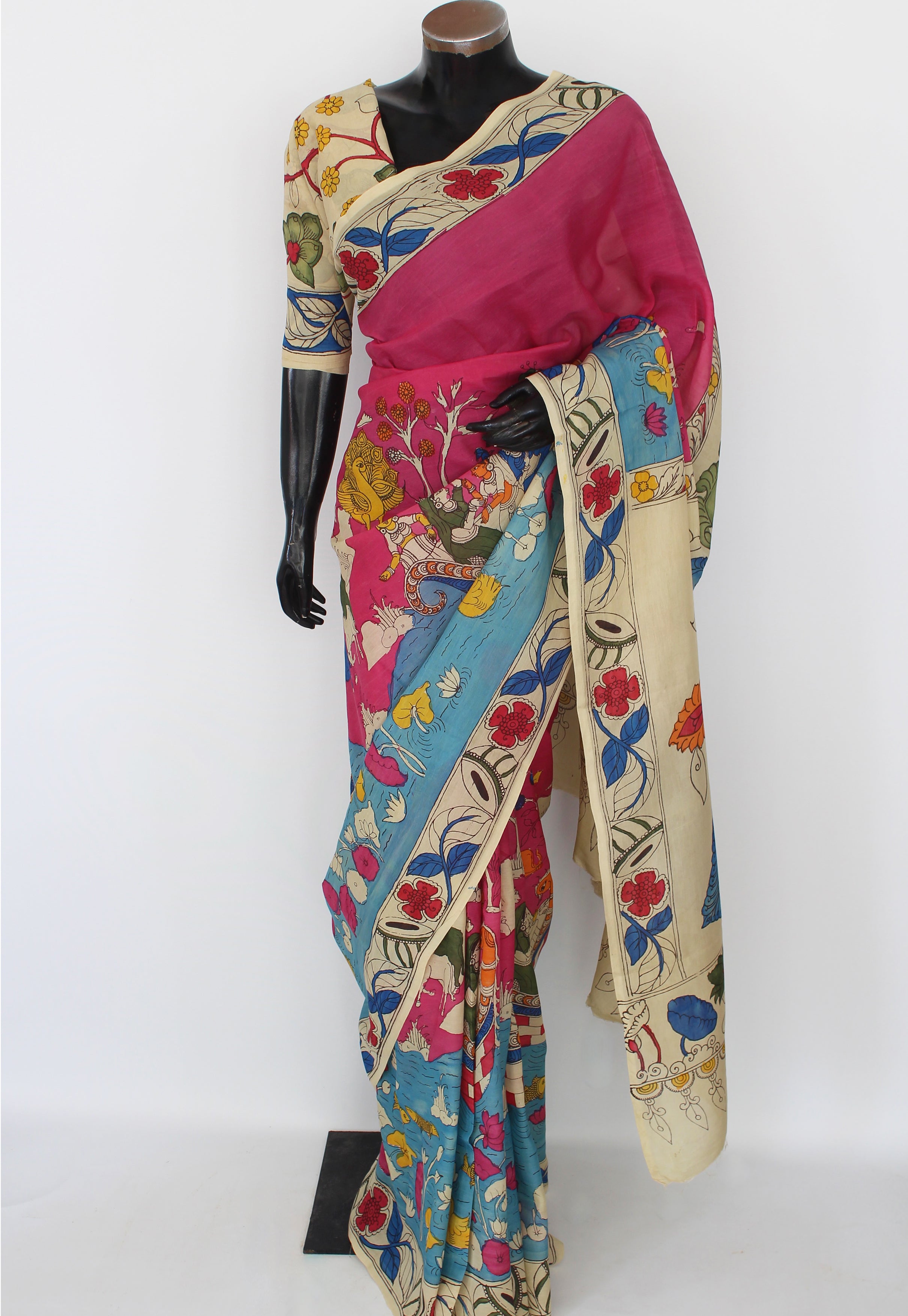 Silk sari with Pen Kalamkari