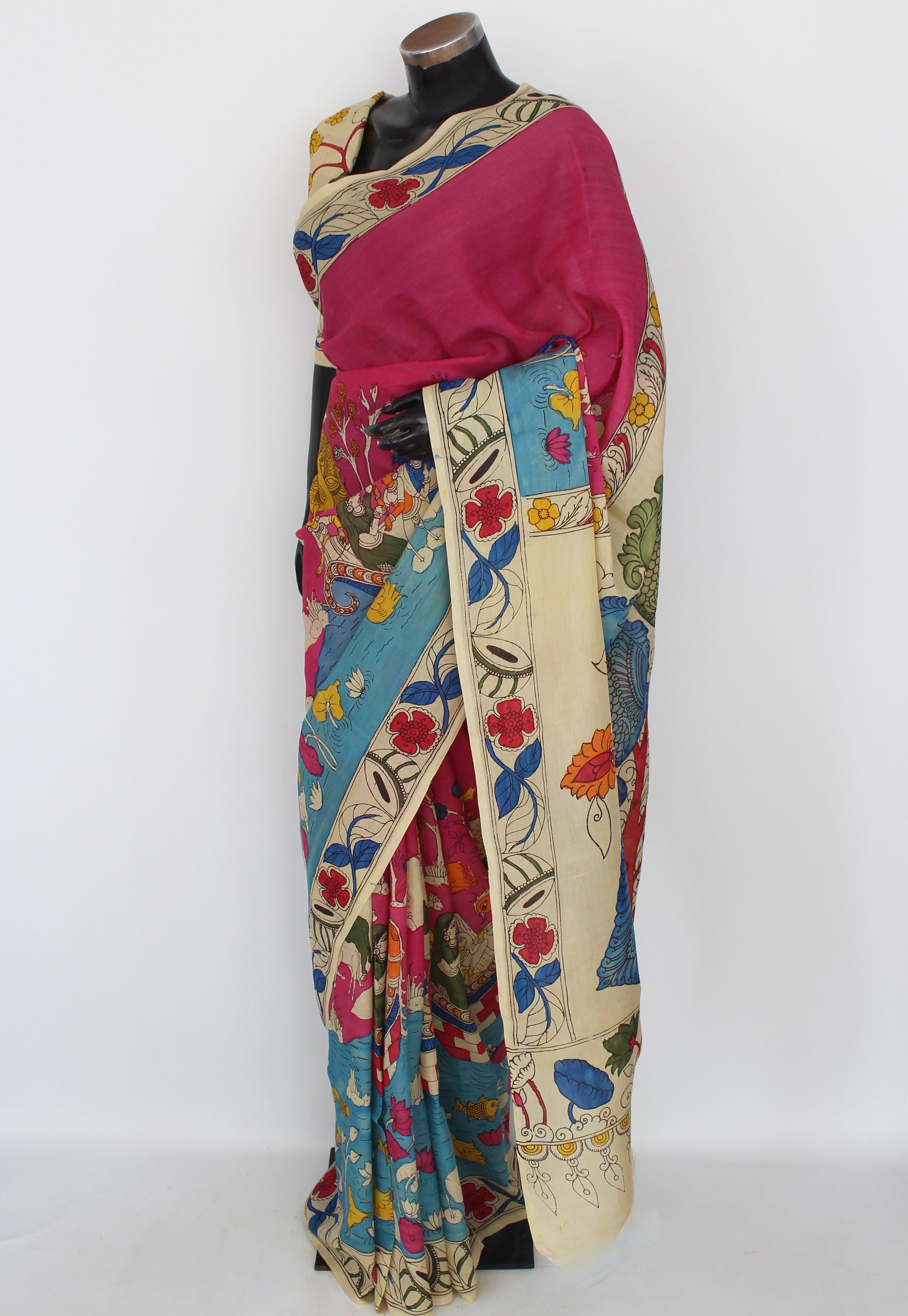 Silk sari with Pen Kalamkari