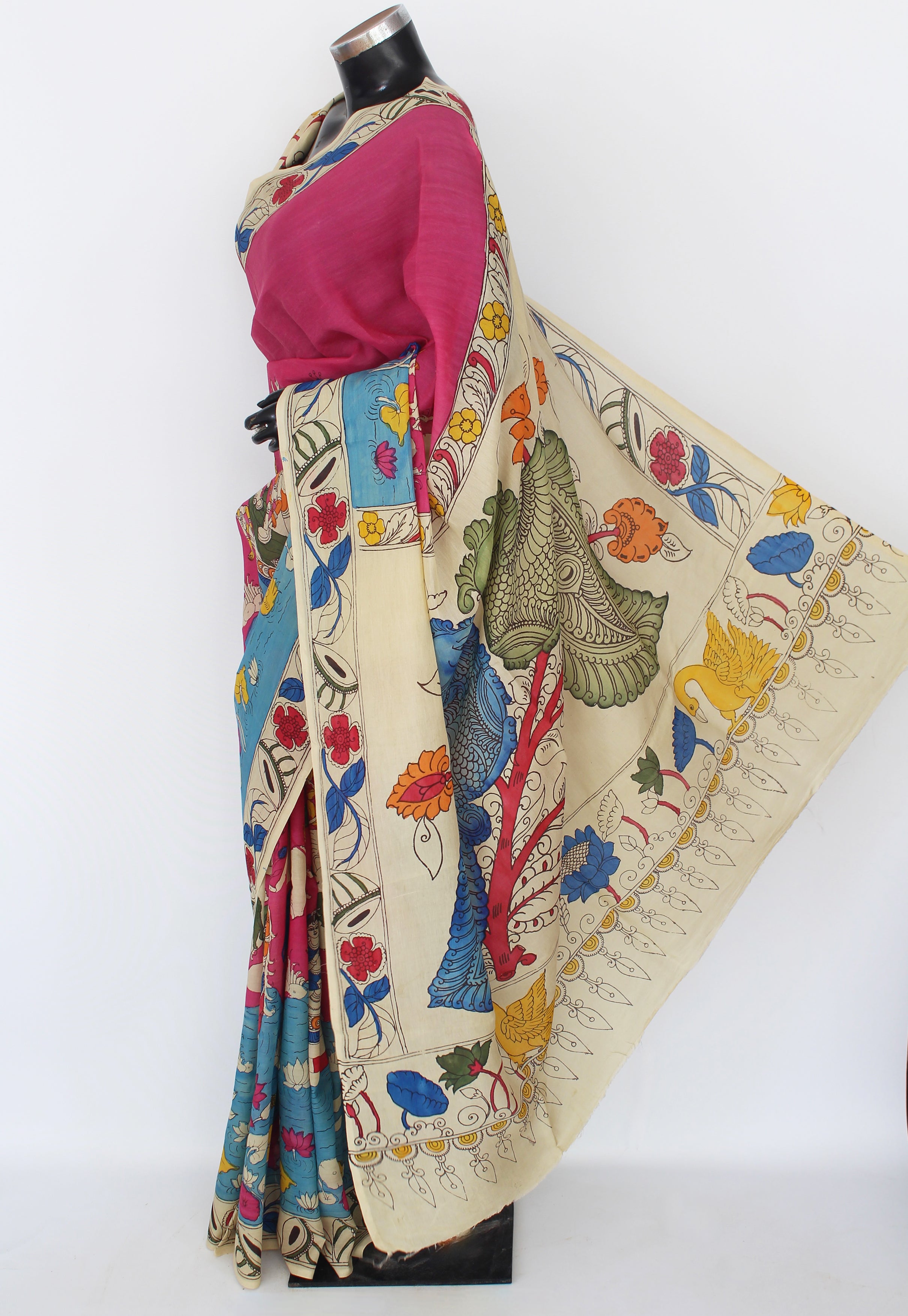 Silk sari with Pen Kalamkari